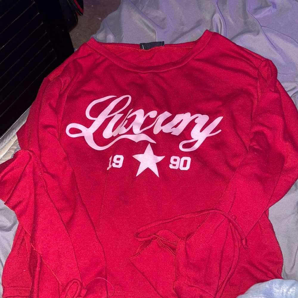 Red and White Long Sleeve Crop Top Small